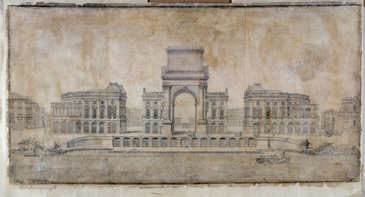 Architektura: „Projekt Place Royale dla Marsylii, perspektywa patrzenia na miasto” 1686 (rysunek) autorstwa Pierre Puget