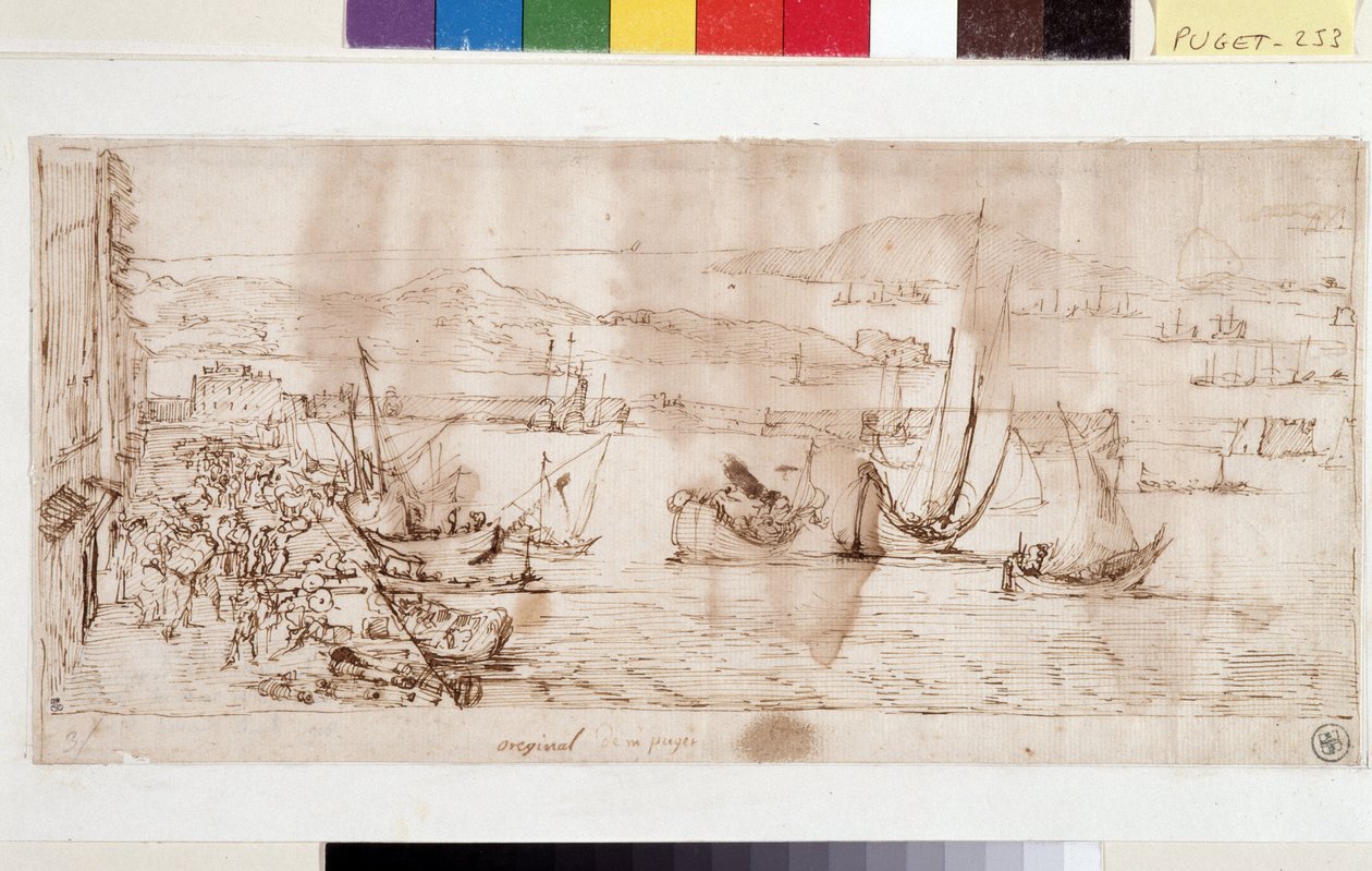 Port i port w Tulonie (atrament na papierze i długopis) autorstwa Pierre Puget