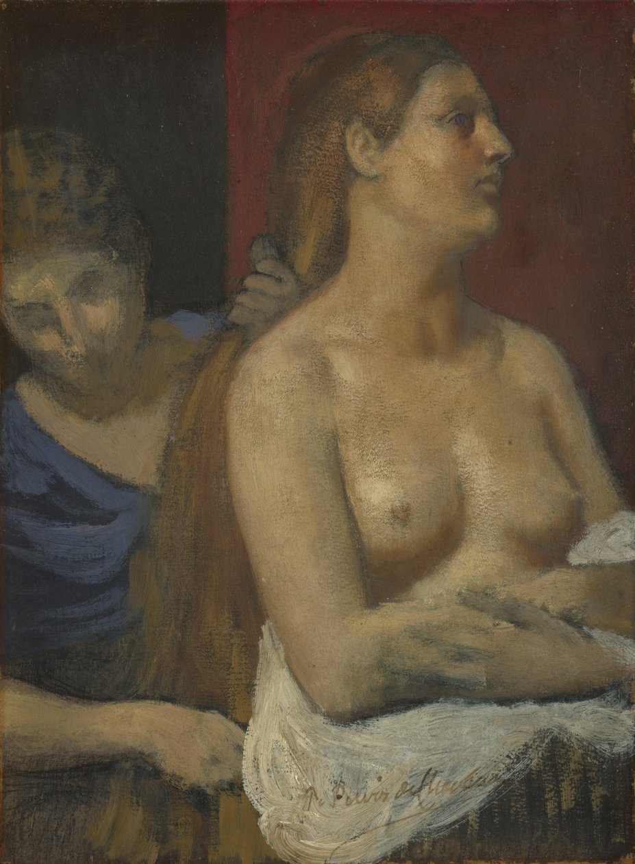 Pokojówka czesząca kobiece włosy, ca. 1883 autorstwa Pierre Puvis de Chavannes