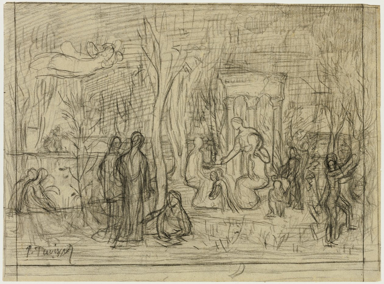 Studium kompozytorskie dla Sacred Grove, Ukochanej Sztuki i Muz autorstwa Pierre Puvis de Chavannes