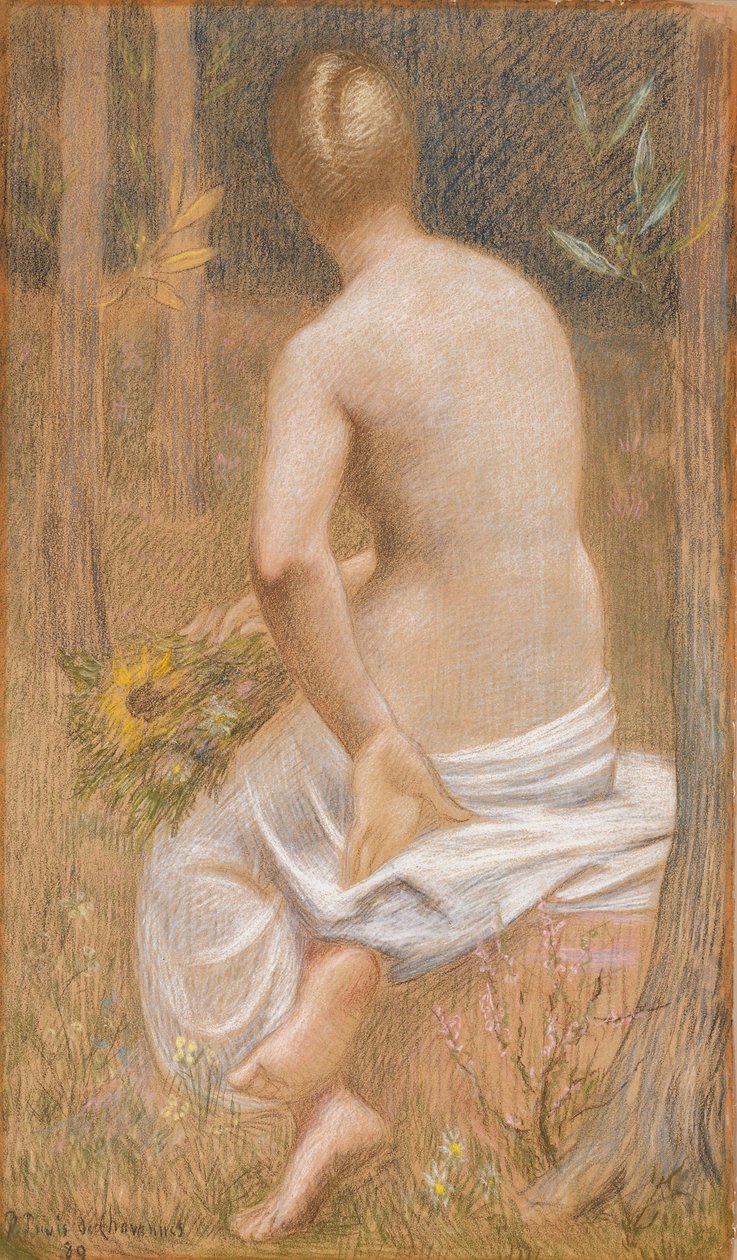 Siedząca postać kobieca widziana od tyłu autorstwa Pierre Puvis de Chavannes