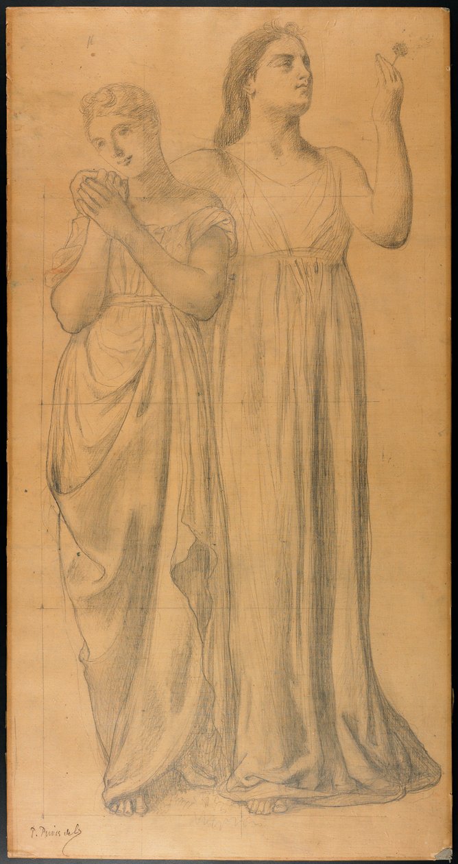 Studie für Les Jeunes Filles et la Mort (Der Tod und die Mädchen) autorstwa Pierre Puvis de Chavannes