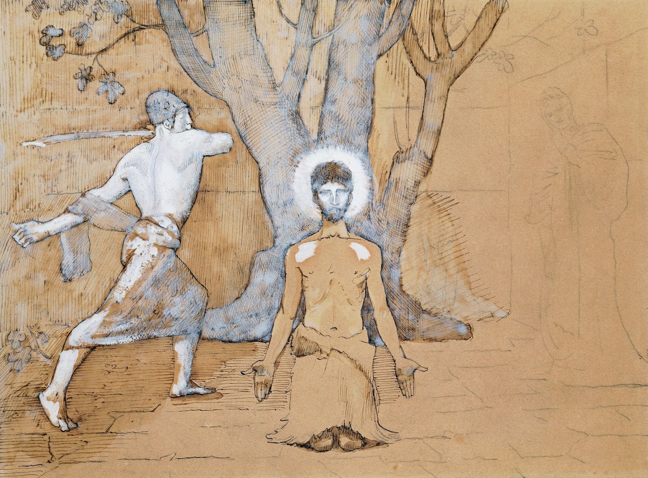 Studium ścięcia Jana Chrzciciela (pióro, tusz, ołówek i rysunek akwarelowy) autorstwa Pierre Puvis de Chavannes