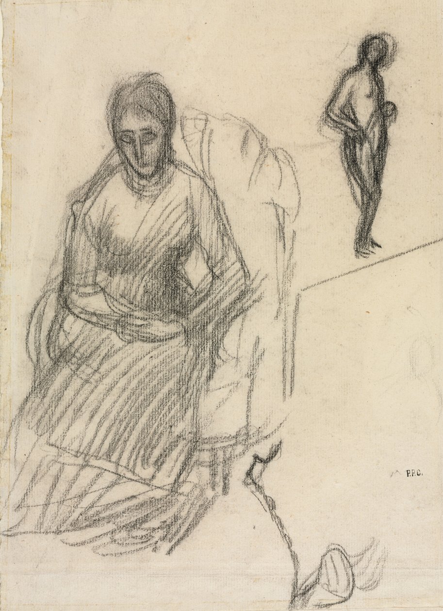 Studium Madame Marie Cantacuzène; Studium stojącego aktu kobiecego, ok. 1883 (czarna kreda) autorstwa Pierre Puvis de Chavannes