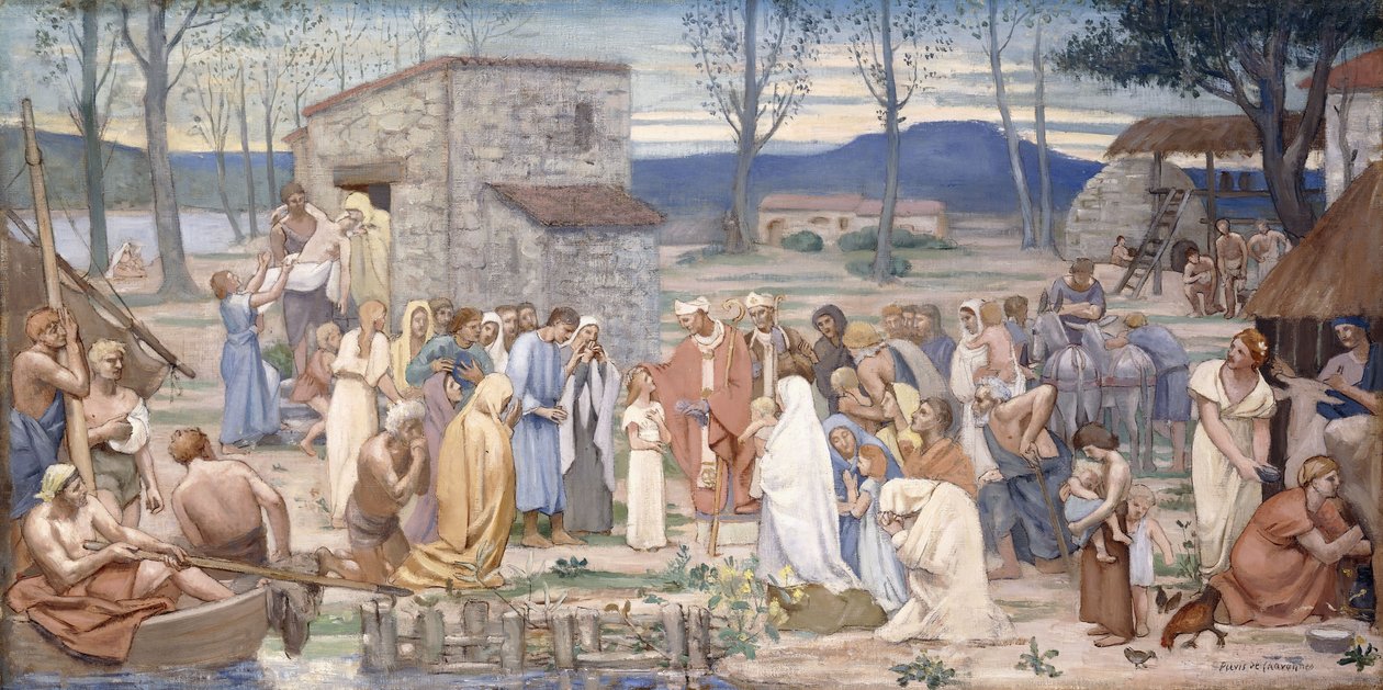Dzieciństwo św. Genowefy, 1874 autorstwa Pierre Puvis de Chavannes
