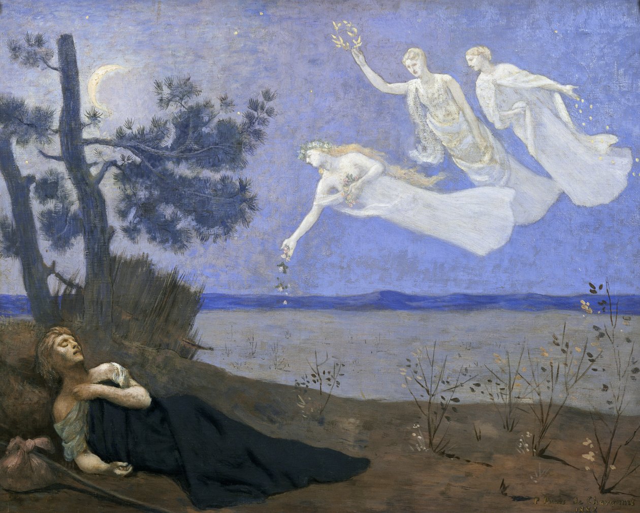 Sen: We śnie ujrzał ukazujące mu się Miłość, Chwała i Bogactwo, 1883 olej na płótnie) autorstwa Pierre Puvis de Chavannes