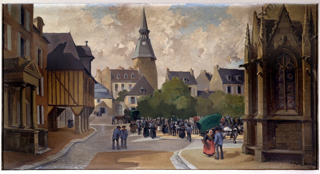 Targ cielęciny na Place St Sauveur, Dinan — autor: P. Raig Hasse autorstwa Pierre Raighasse