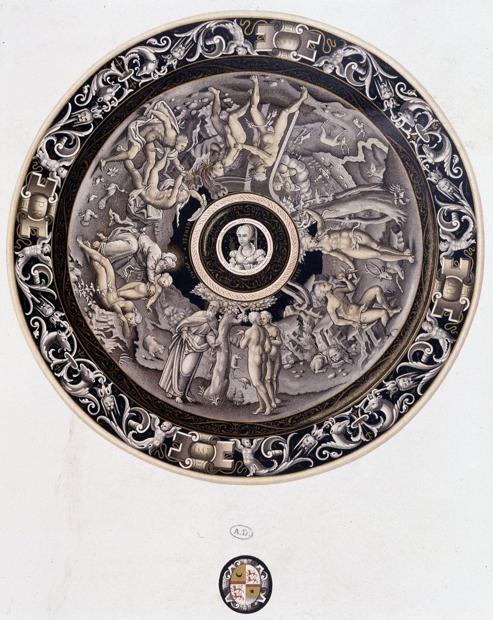 Porcelanowy talerz z XVI wieku przedstawiający Genesis autorstwa Pierre
