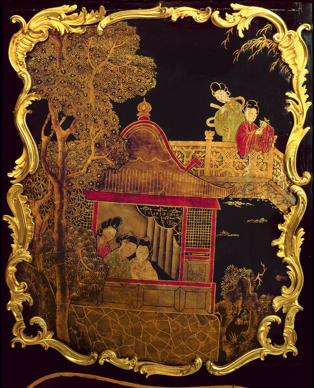 Panel boczny komody Ludwika XV, ok. 1745 (lakier i złoto na drewnie) (re 222380) autorstwa Pierre Roussel