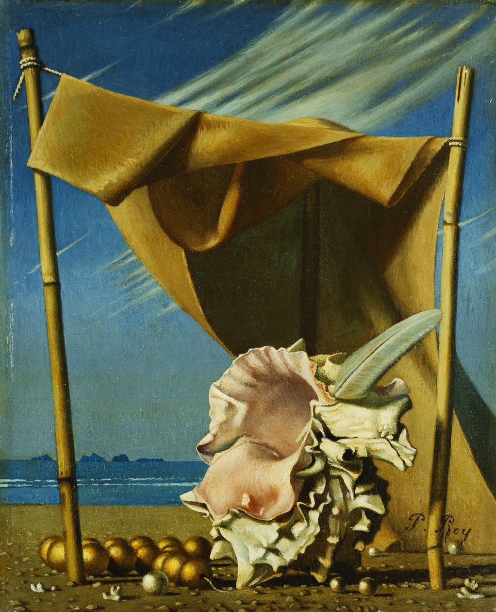 Powłoka i zasłona; Coquillage et Drape, ok. 1930 (olej na płótnie) autorstwa Pierre Roy