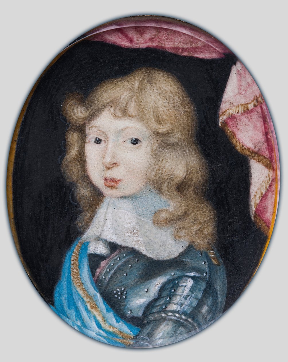 Miniatura Karola XI, króla Szwecji w dzieciństwie, ok. 1662 (gwasz na pergaminie) autorstwa Pierre Signac