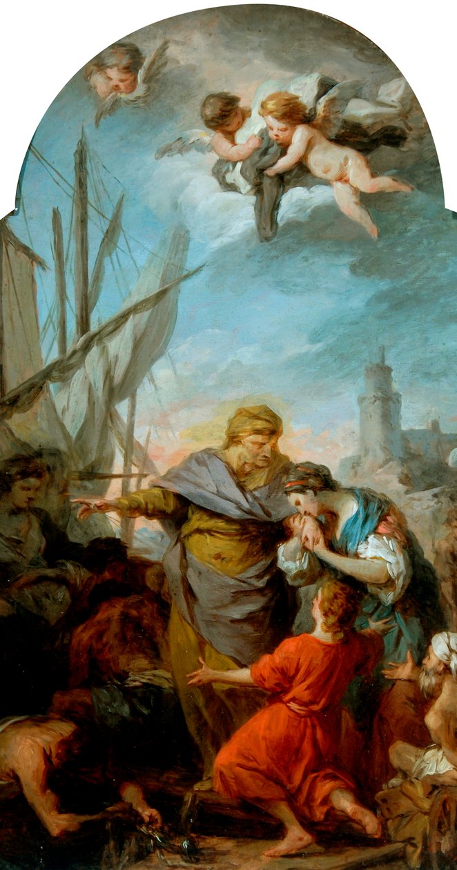 O Embarque de Santa Paula para a Terra Santa, c.1738-39 (óleo sobre tela)polonês autorstwa Pierre Subleyras