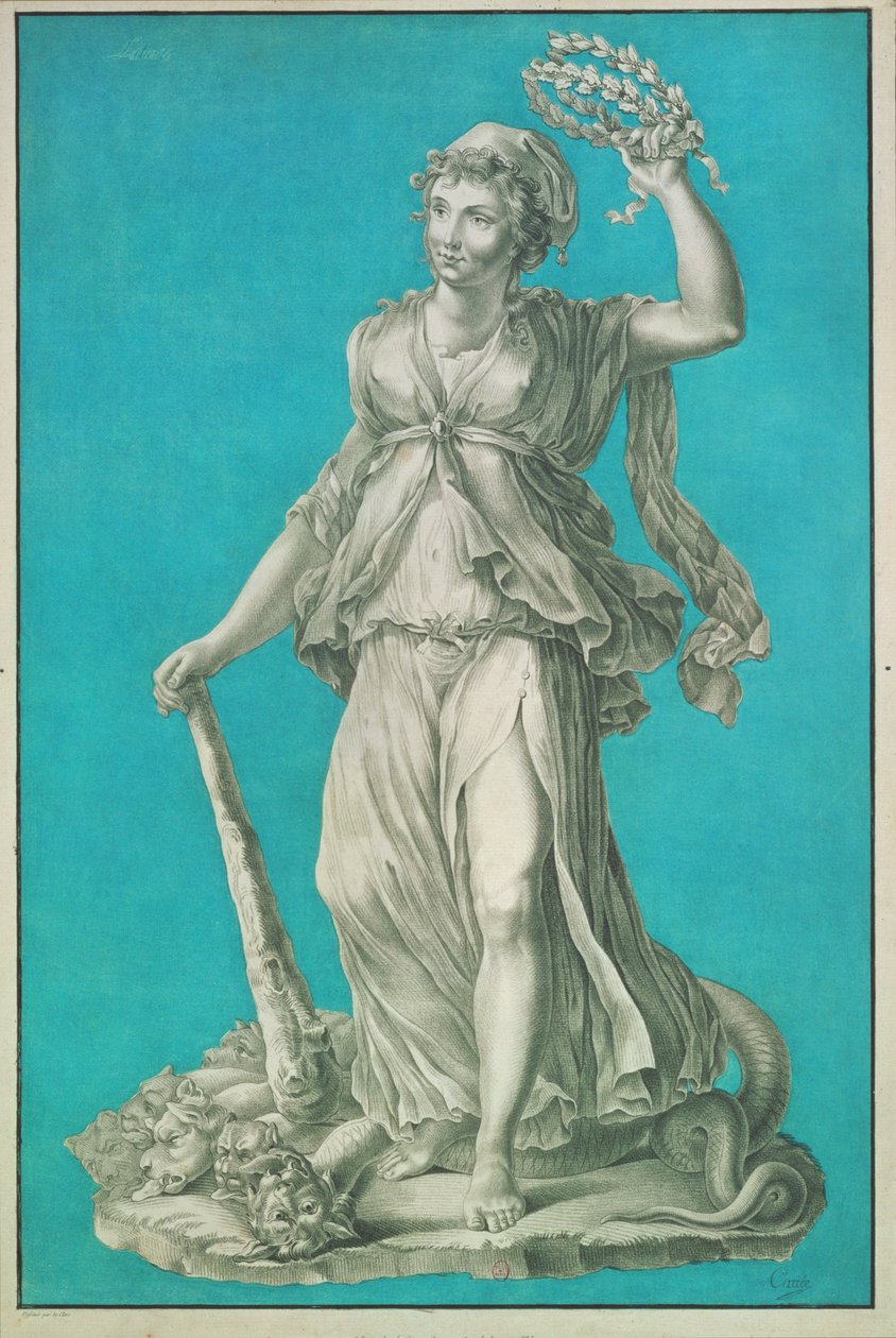 Wolność. Akwaforta na niebieskim tle autorstwa Pierre Thomas Le Clerc