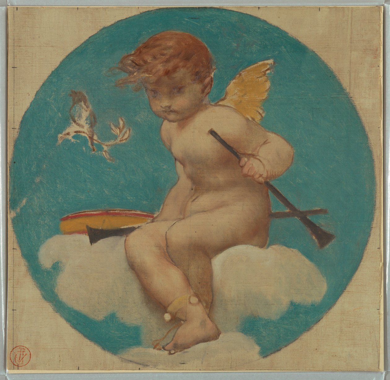 Studiuj dla Roundela z Putto Holding Attributes of Music autorstwa Pierre Victor Galland