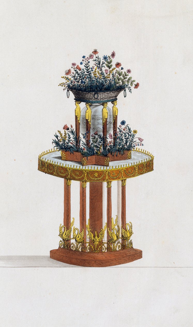Stojak na kwiaty z mahoniu i brązu, płyta 287, ilustracja z Collection de meubles et objects de gout (Kolekcja mebli i przedmiotów smaku) autorstwa Pierre de La Mesangere