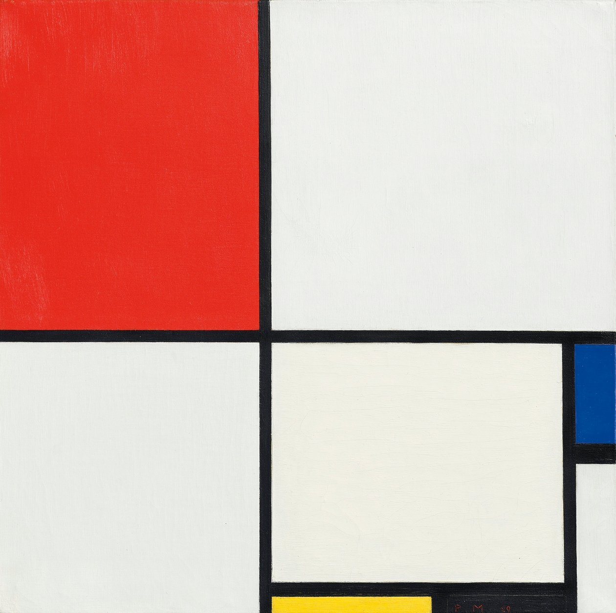 Kompozycja III, z czerwonym, niebieskim, żółtym i czarnym, 1929 autorstwa Piet Mondrian
