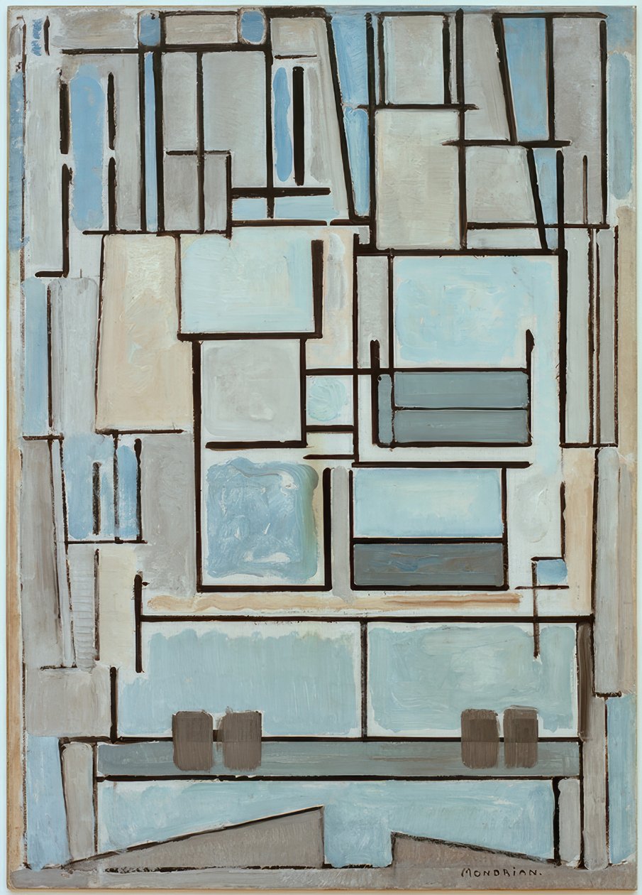 skład nr. VI; kompozycja 9; Niebieska Fasada autorstwa Piet Mondrian