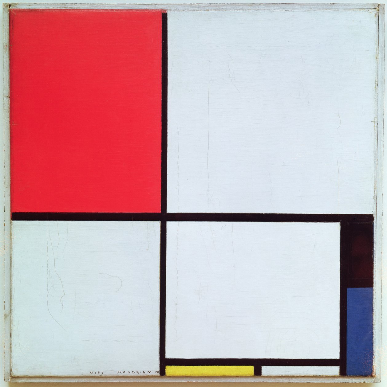 Kompozycja z czerwonym, czarnym, niebieskim i żółtym, 1928 autorstwa Piet Mondrian