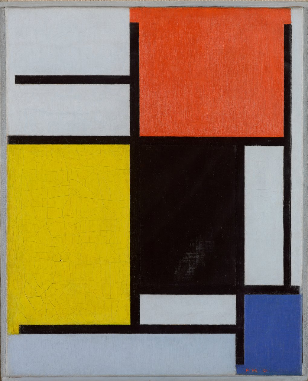 Kompozycja z czerwonym, żółtym, czarnym, niebieskim i szarym, 1921 autorstwa Piet Mondrian