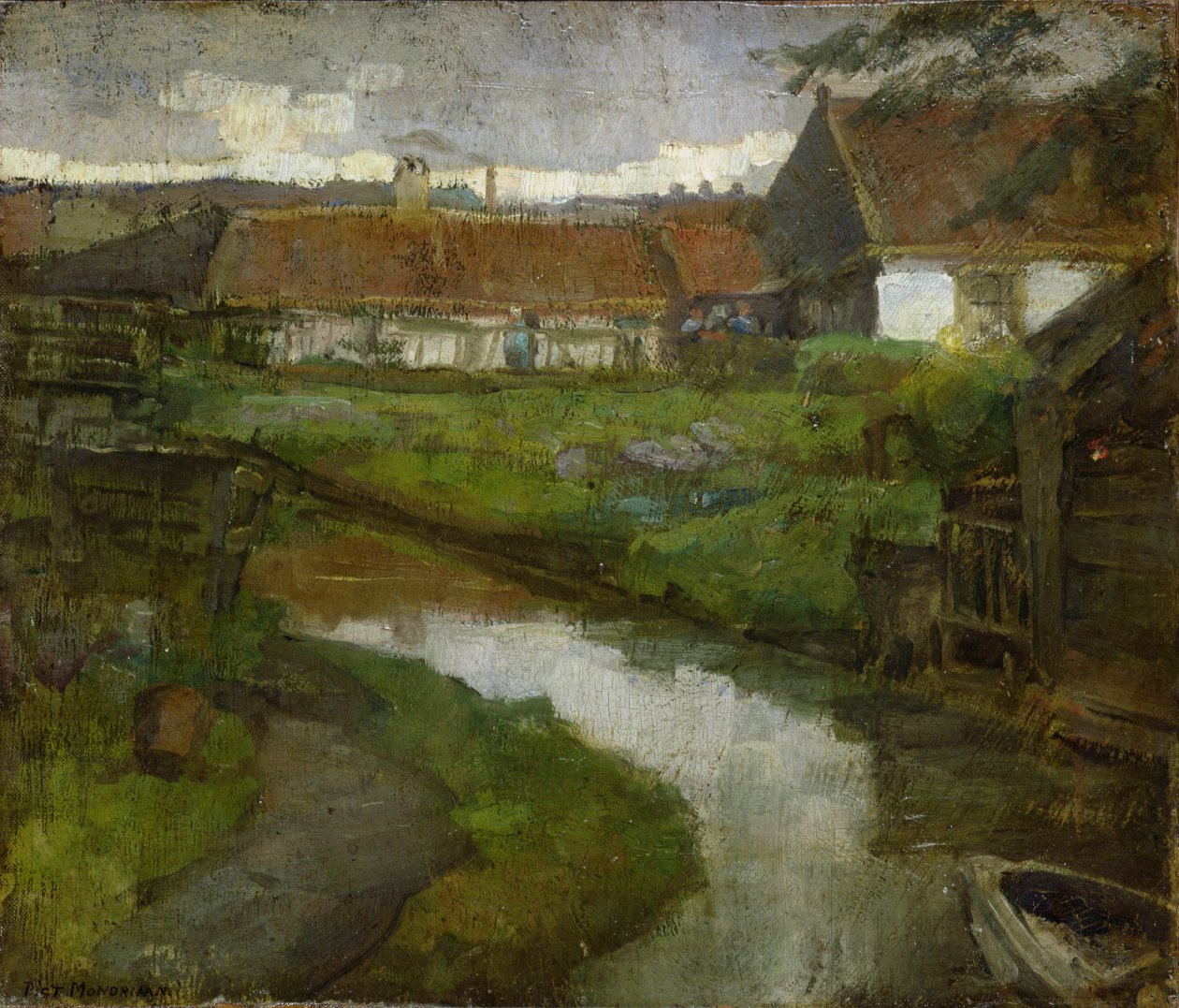 Zagroda i rów nawadniający z dziobem łodzi wiosłowej, 1898-99 autorstwa Piet Mondrian