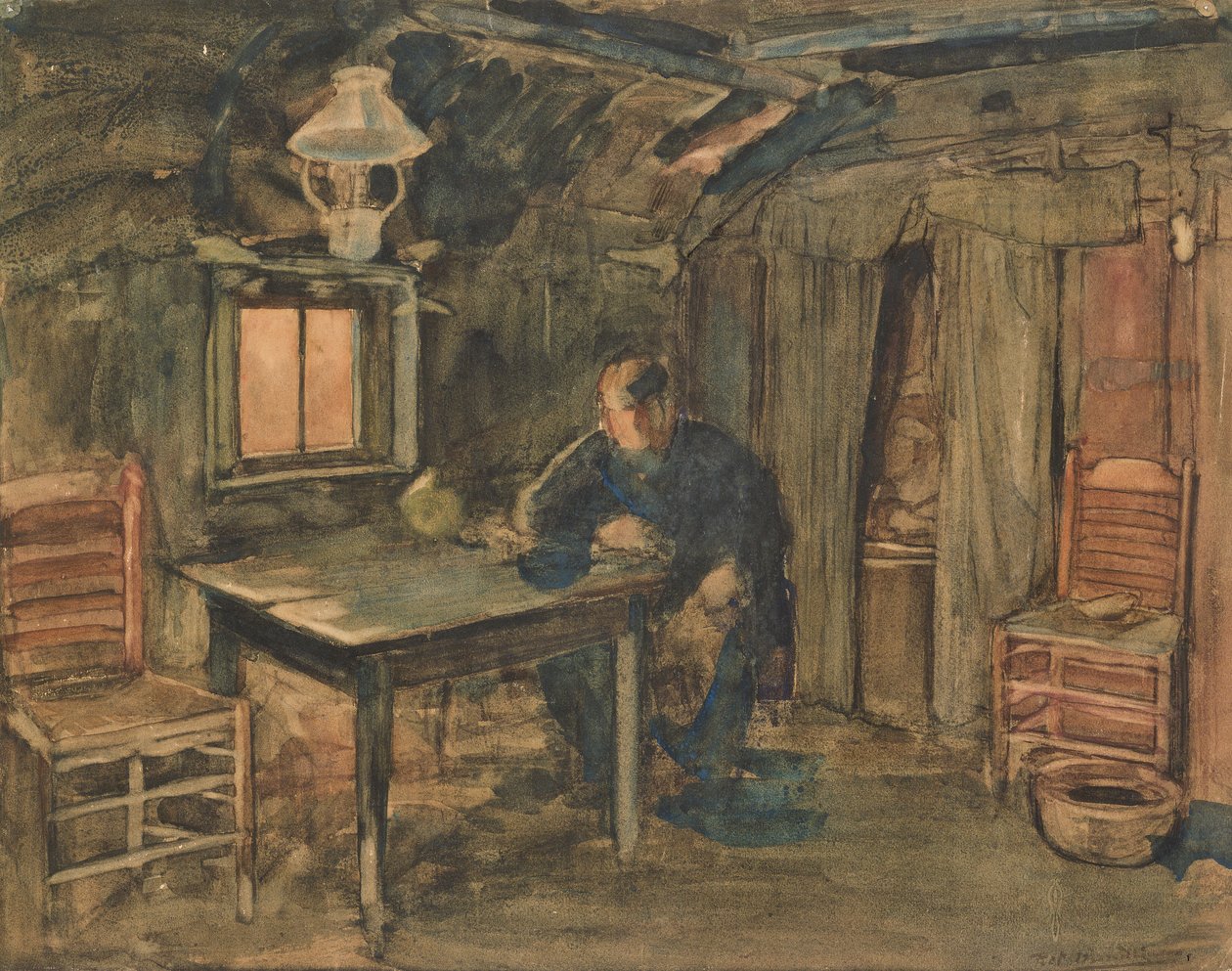 Hannes Van Nistelrode siedzący w swoim gospodarstwie, 1904 (wc na papierze) autorstwa Piet Mondrian