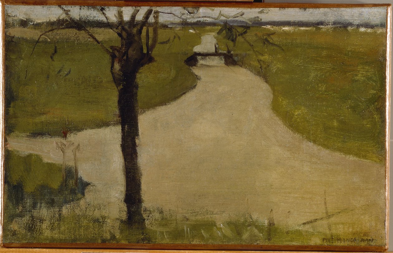 Rów nawadniający z młodą wierzbą ogłuszoną, szkic olejny II, 1900 autorstwa Piet Mondrian
