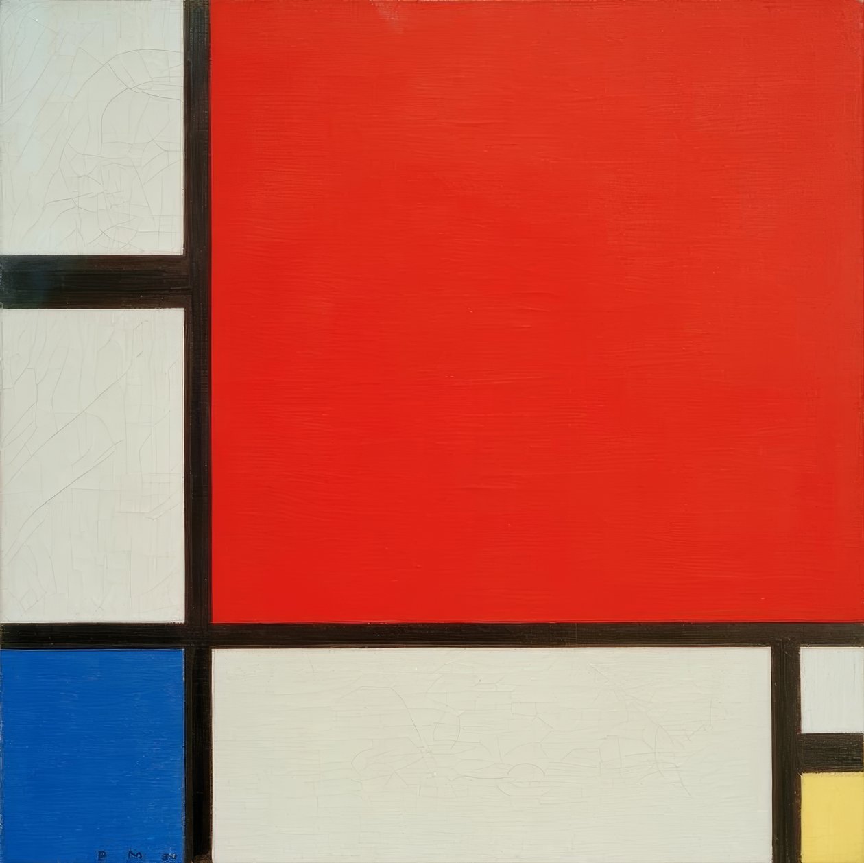 Kompozycja w kolorze czerwonym, niebieskim i żółtym autorstwa Piet Mondrian