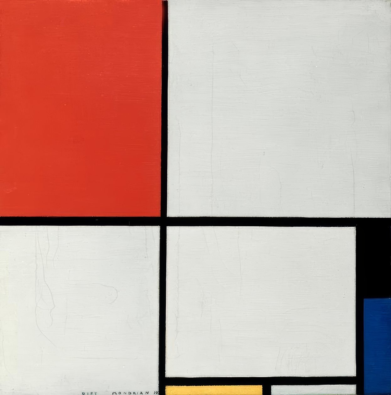 Kompozycja w kolorze czerwonym, żółtym i niebieskim autorstwa Piet Mondrian