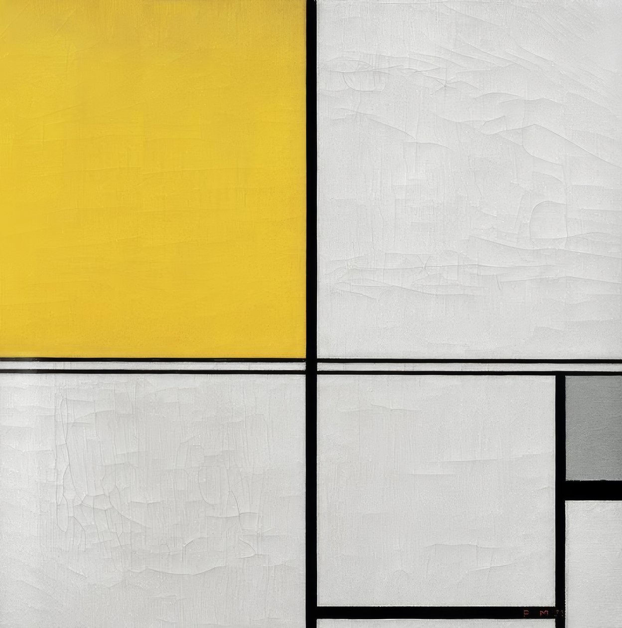 Kompozycja z podwójną linią oraz żółtym i szarym autorstwa Piet Mondrian