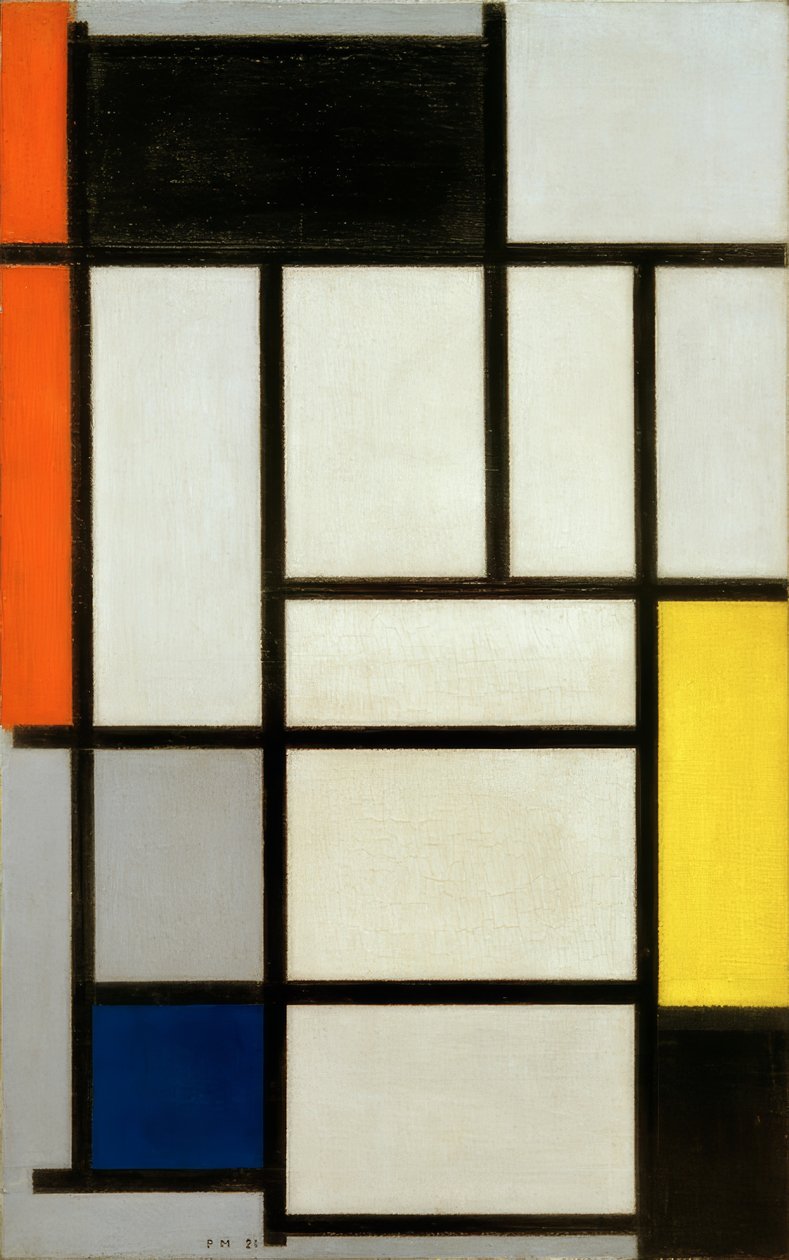 Kompozycja z czerwonym, czarnym, żółtym, niebieskim i szarym; Kompozycja autorstwa Piet Mondrian