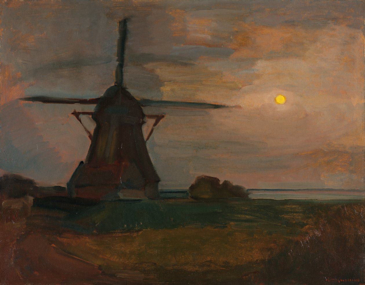 East Side Mill w świetle księżyca, c.1907 autorstwa Piet Mondrian
