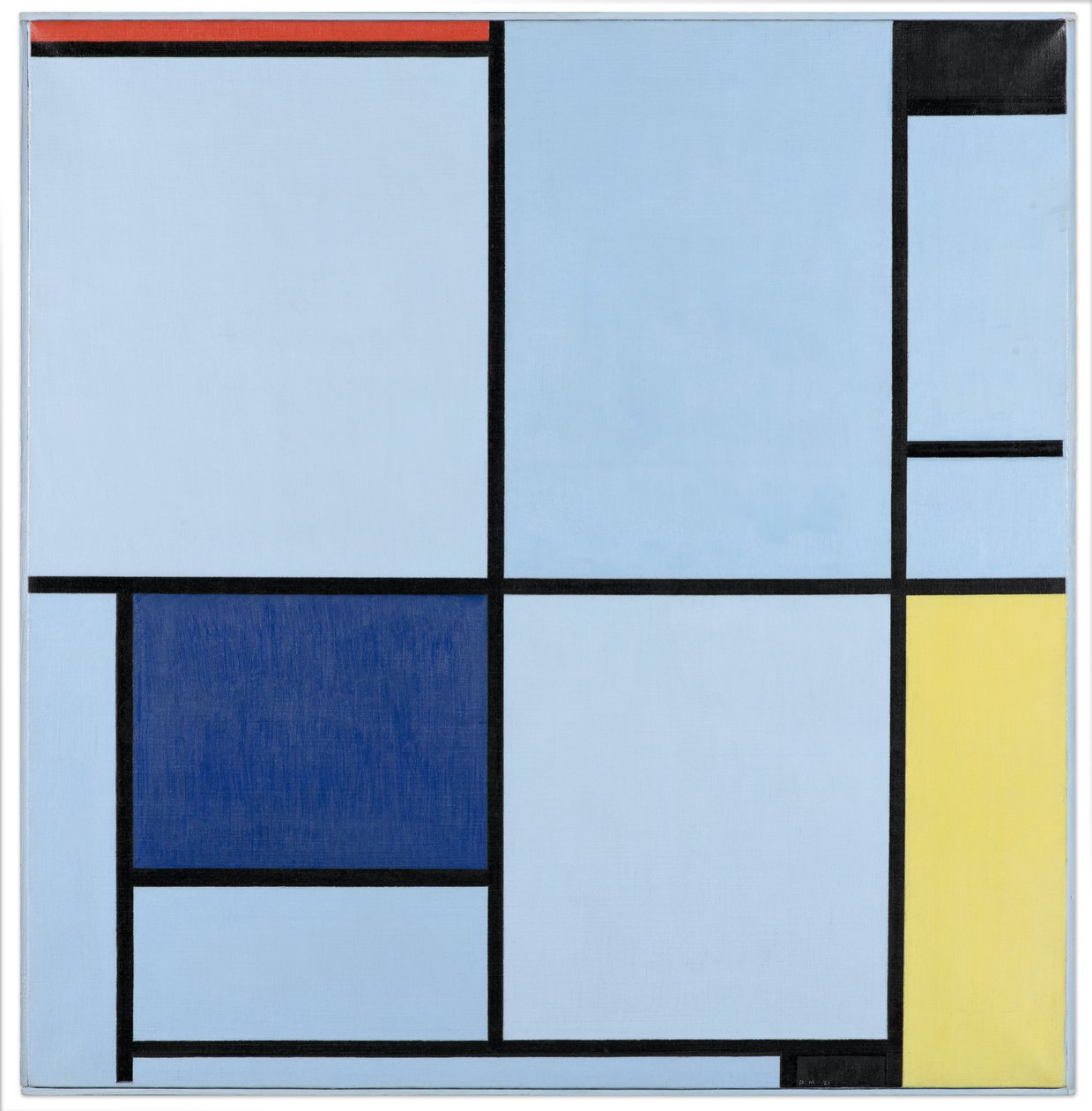 Tableau 1, z czerwonym, czarnym, niebieskim i żółtym, 1921 autorstwa Piet Mondrian