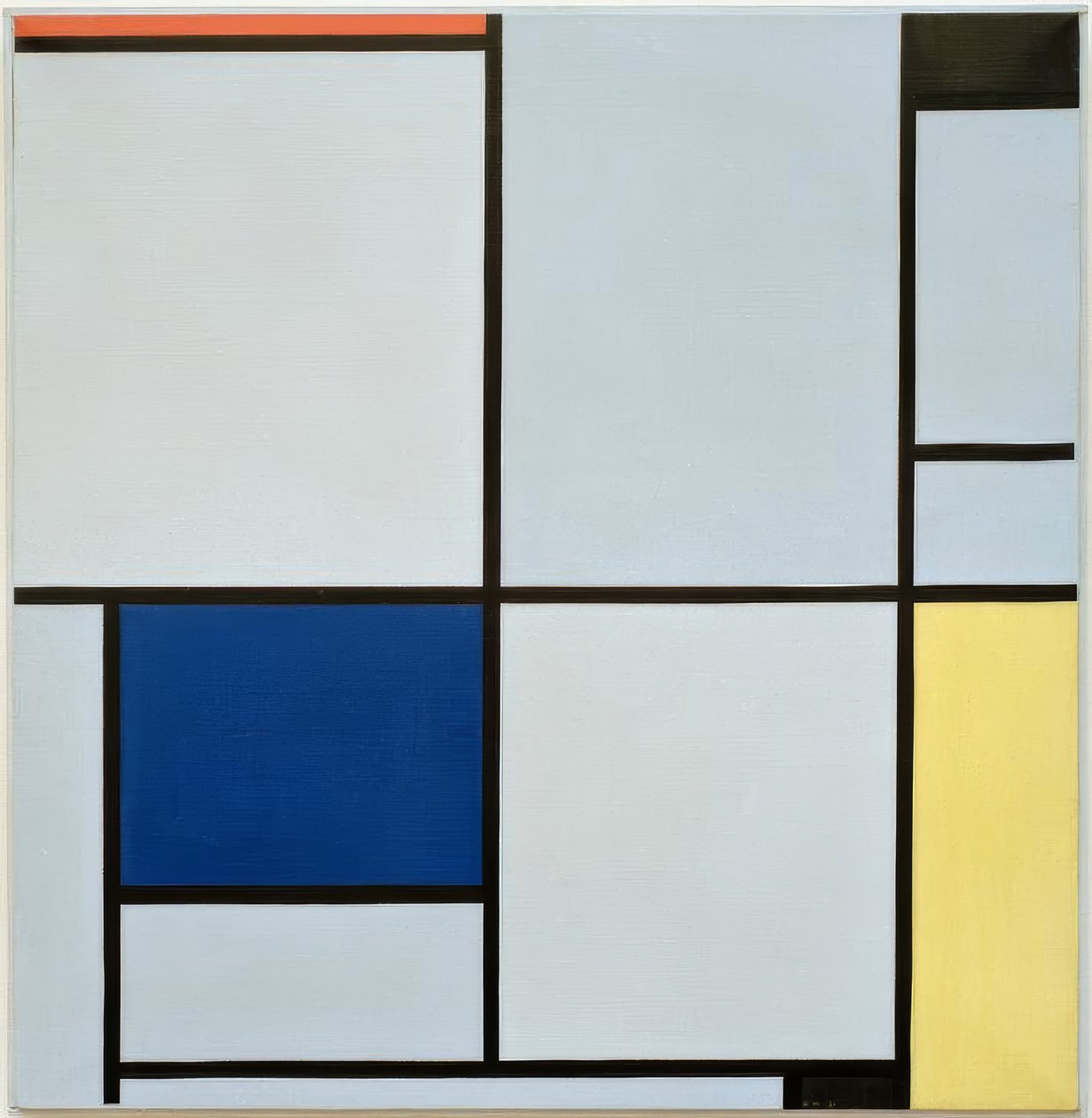 Tabela I; Kompozycja z czerwonym, czarnym, niebieskim i żółtym autorstwa Piet Mondrian