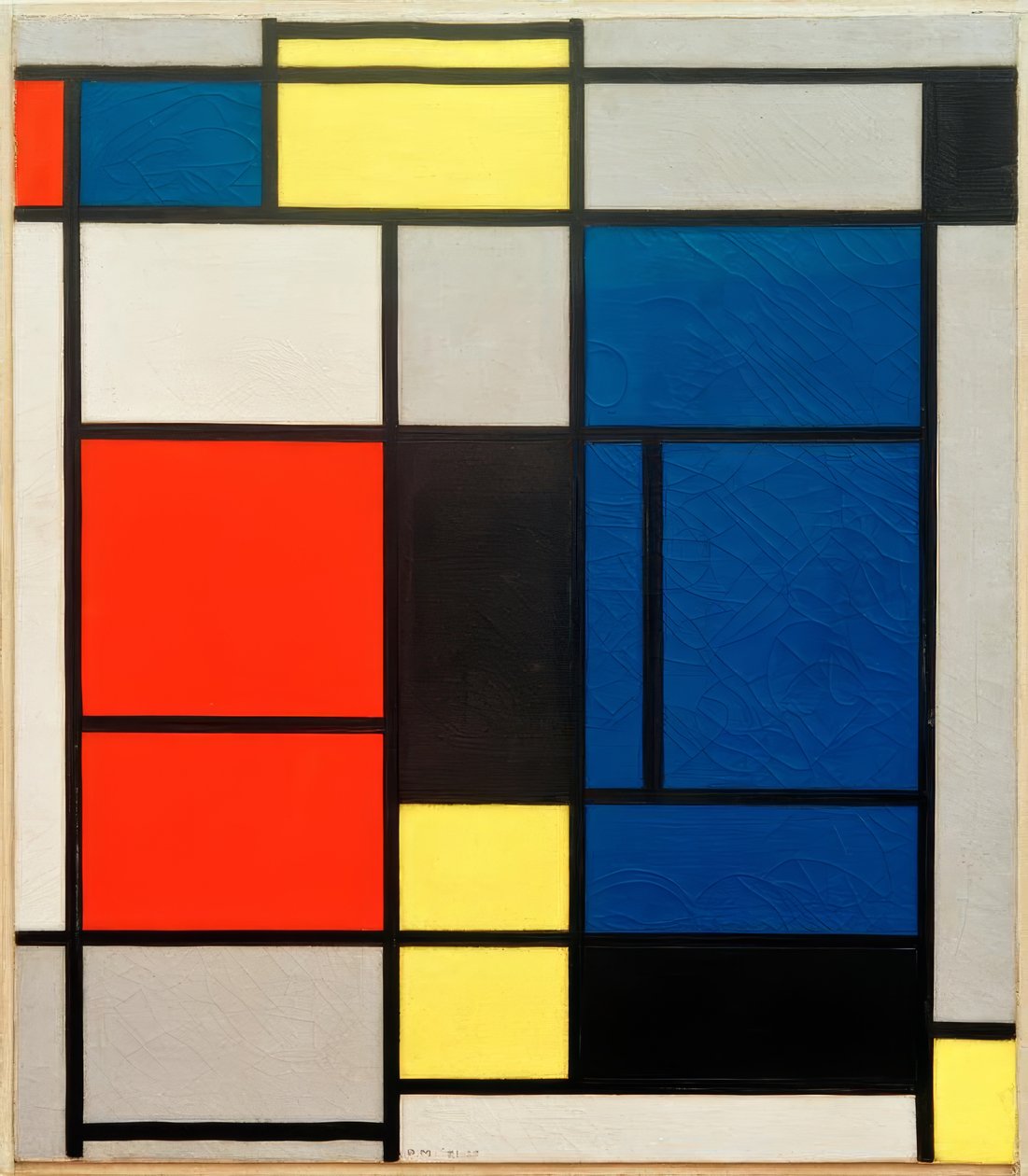 Nr tabeli Ja z czerwonym, niebieskim, żółtym, czarnym i szarym autorstwa Piet Mondrian
