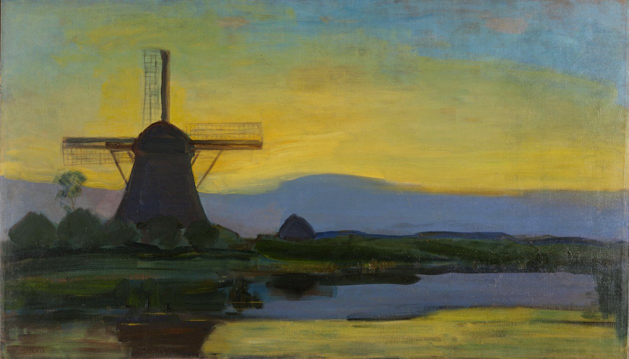 Oostzijdse Molen nocą autorstwa Piet Mondrian