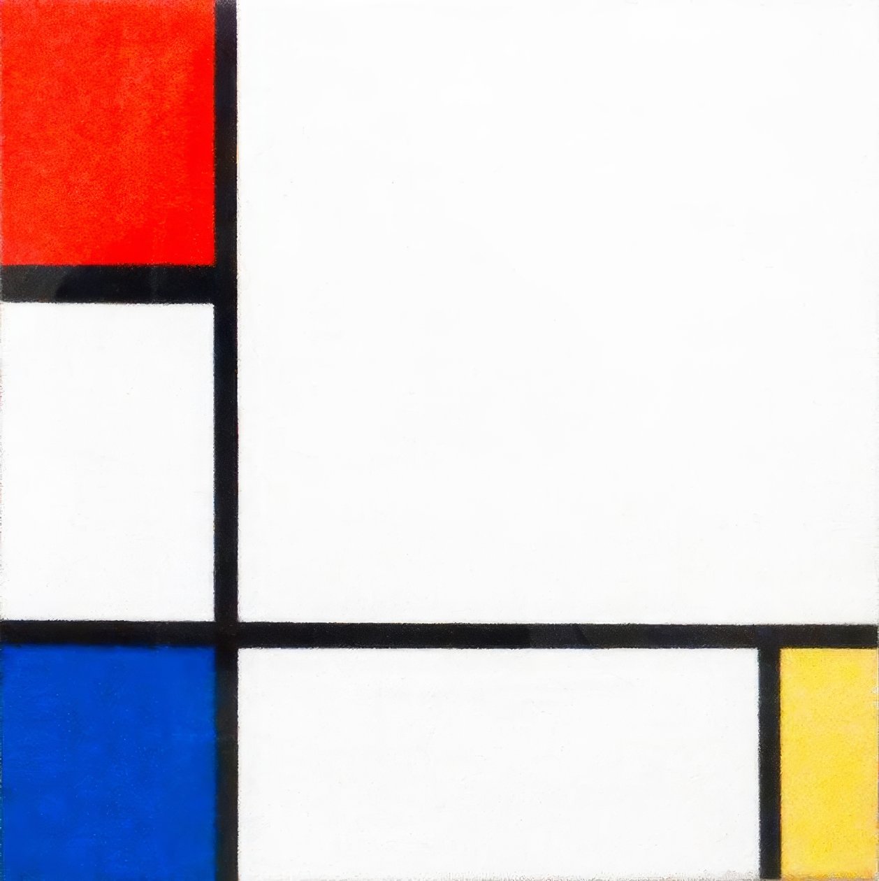Kompozycja IV z czerwienią, błękitem i żółcią autorstwa Piet Mondrian