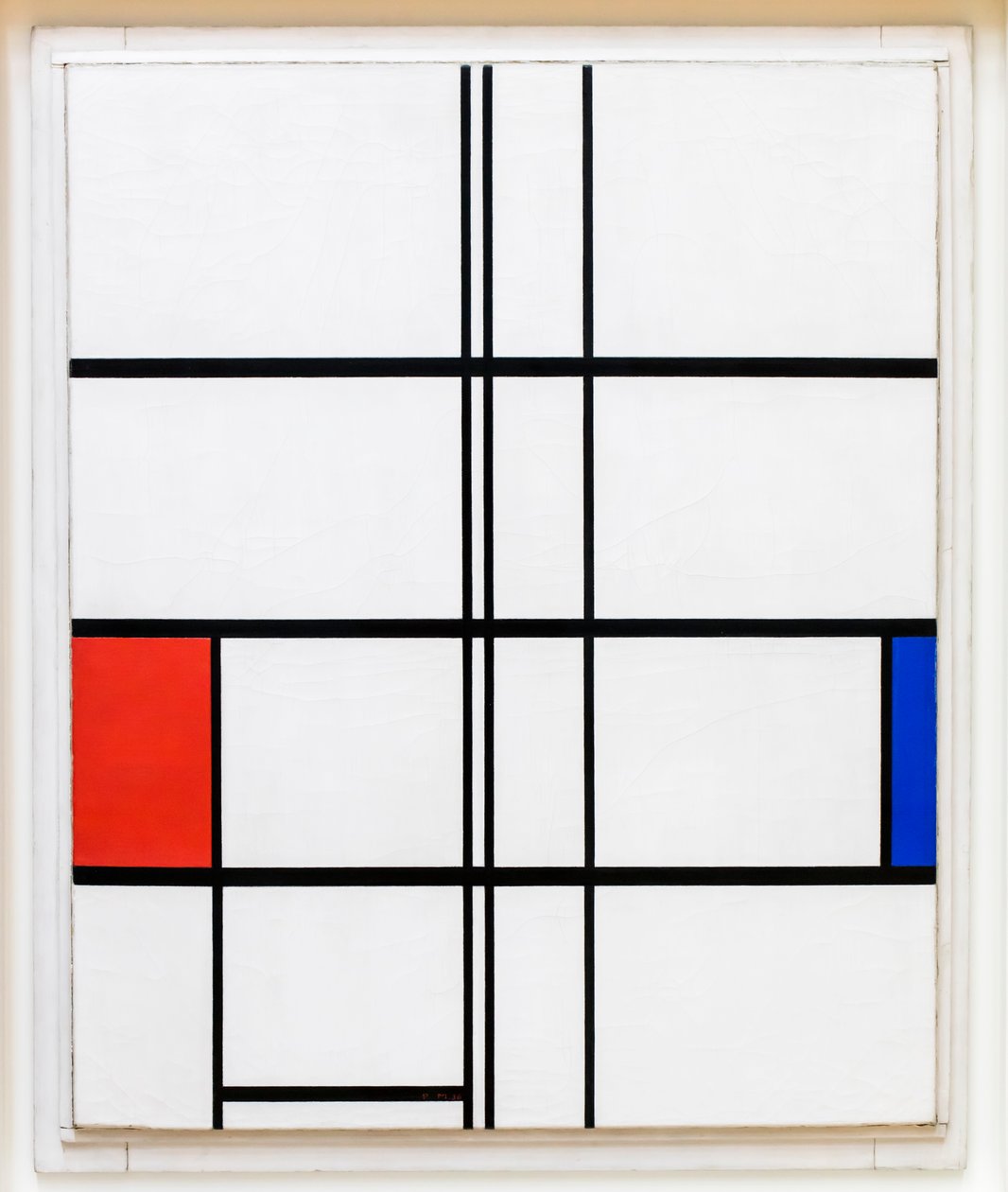 Kompozycja w kolorze białym, czerwonym i niebieskim autorstwa Piet Mondrian