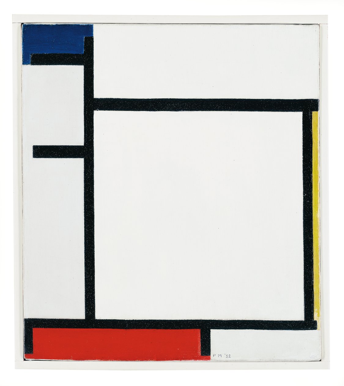 Kompozycja z niebieskim, żółtym, czerwonym i szarym autorstwa Piet Mondrian