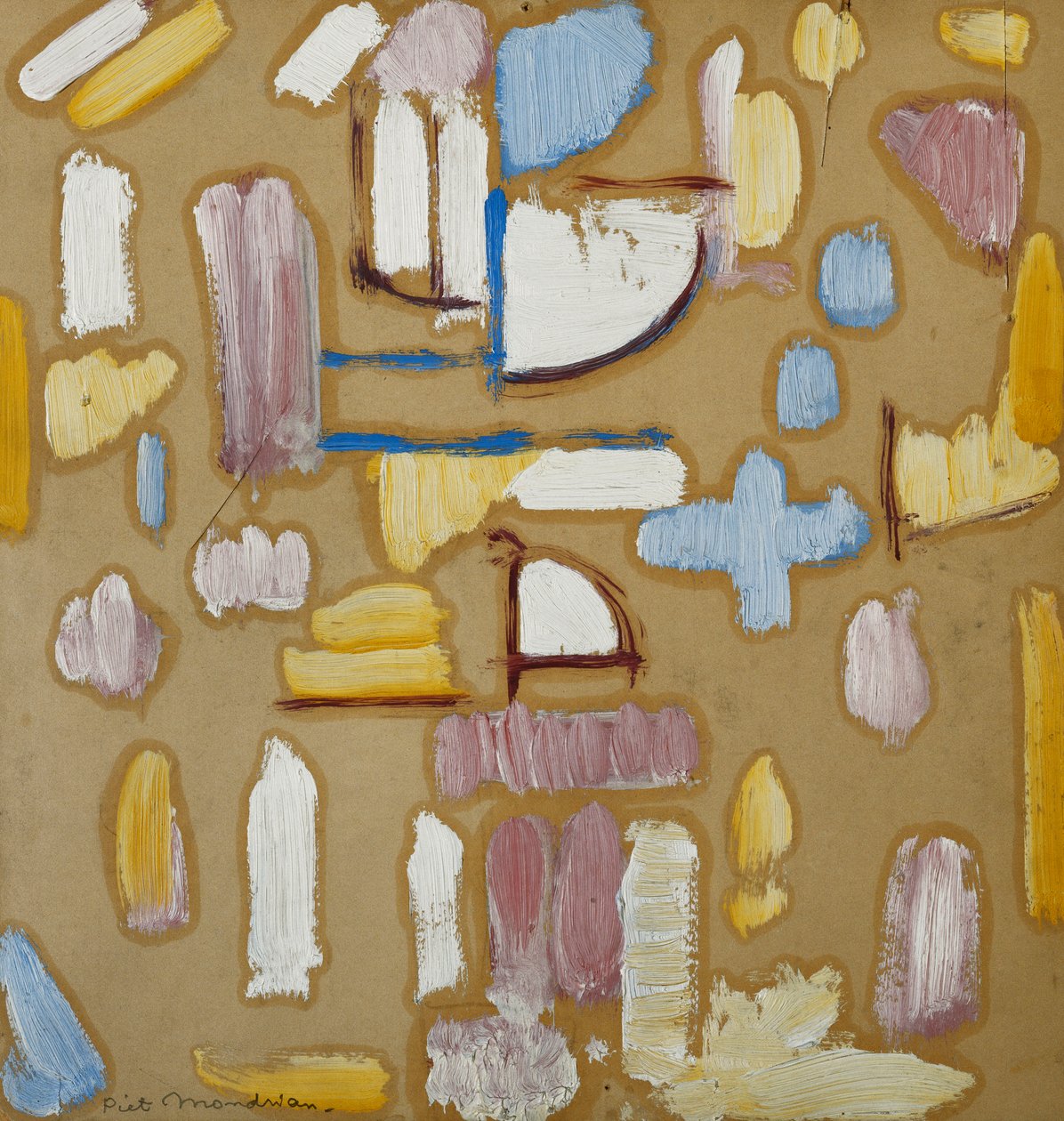 Kompozycja z różem, błękitem, żółcią i bielą (fasada kościoła), ok. 1912 (olej na pokładzie) autorstwa Piet Mondrian