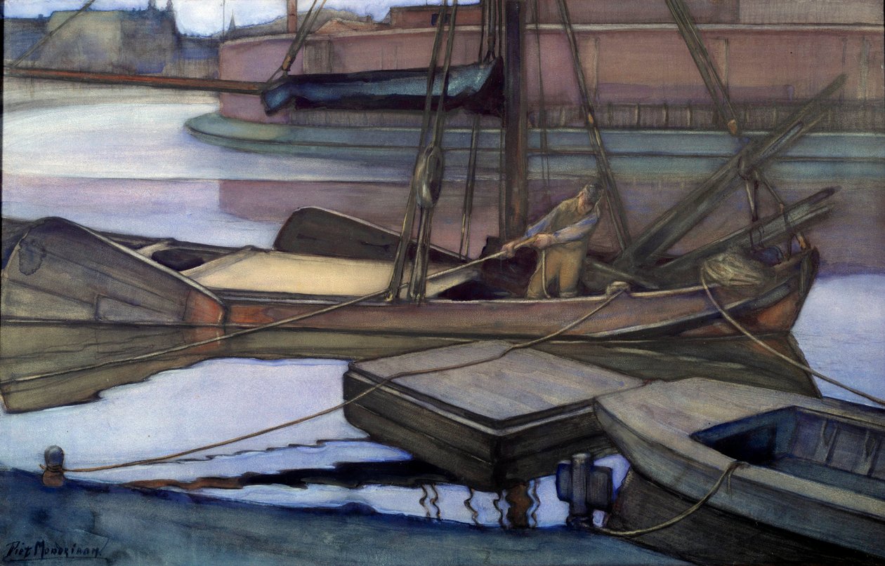 Wyjazd na ryby (Zuidersee) 1900 (akwarela i węgiel) autorstwa Piet Mondrian