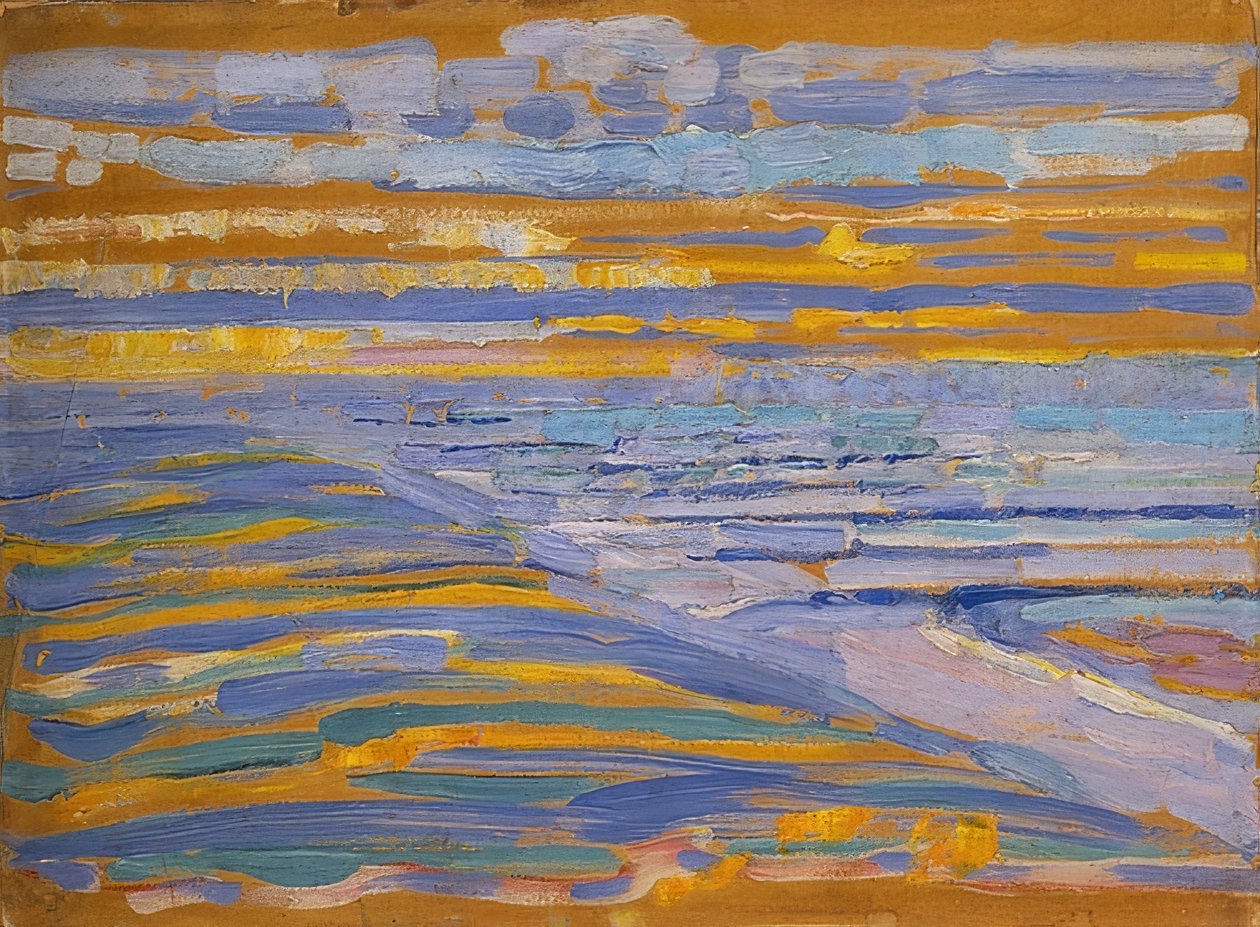 Wydmy z plażą i molo, Domburg. 1909 autorstwa Piet Mondrian