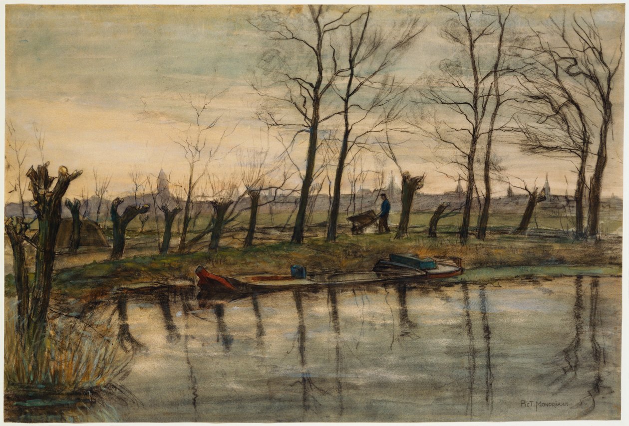 Rolnik powracający na pola, ok. 1900 (w/c i węgiel na papierze) autorstwa Piet Mondrian