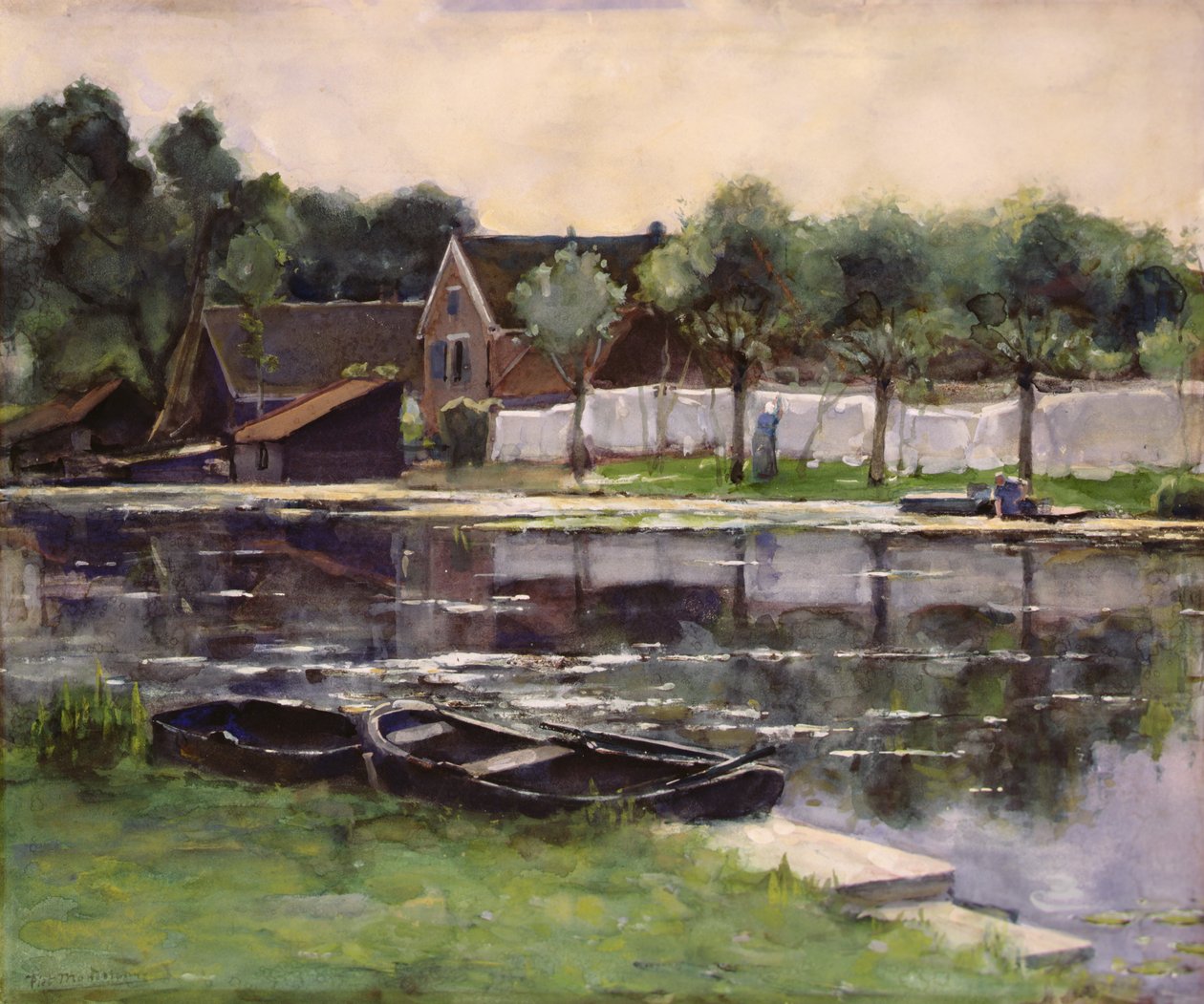 Żony rolnika z praniem na granicy rzeki autorstwa Piet Mondrian