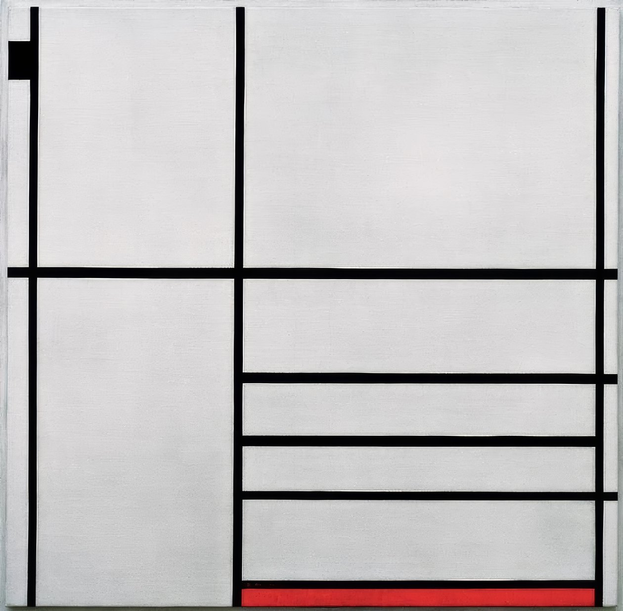 Kompozycja w kolorze białym, czarnym i czerwonym autorstwa Piet Mondrian