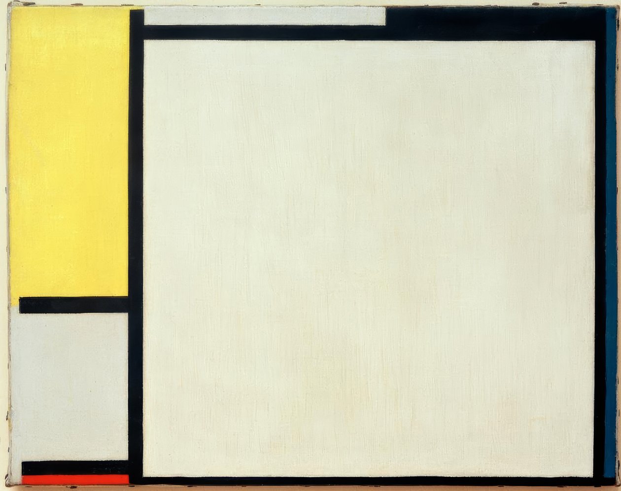 Kompozycja z żółtym, czarnym, niebieskim, czerwonym i szarym autorstwa Piet Mondrian