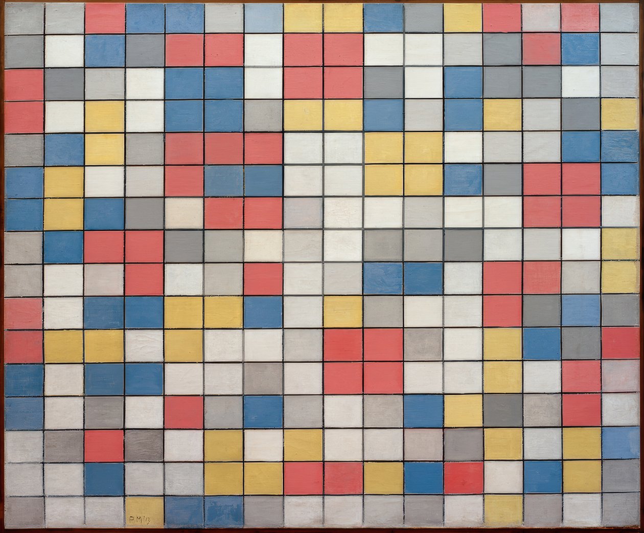 Kompozycja z siatką 9; Szachownica w jasnych kolorach autorstwa Piet Mondrian