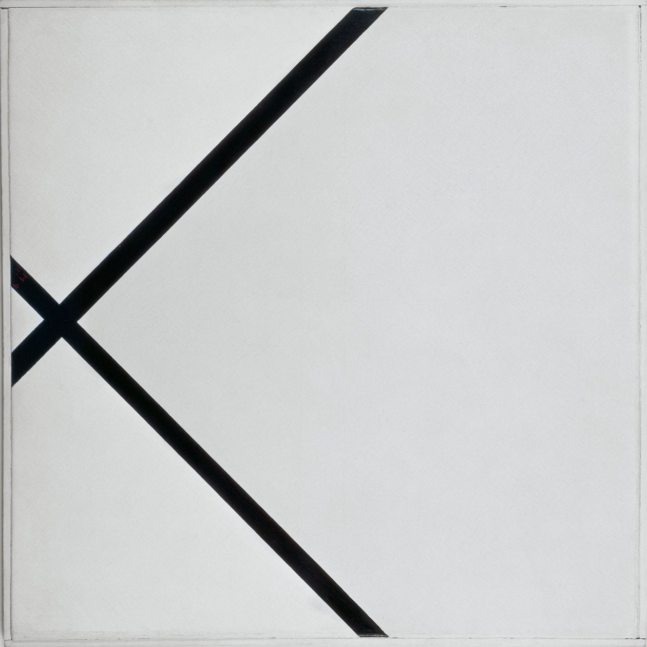 Kompozycja pastylki z dwiema liniami autorstwa Piet Mondrian