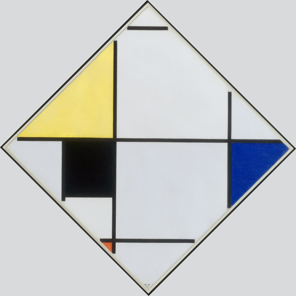 Kompozycja pastylki z żółtym, czarnym, niebieskim, czerwonym i szarym, 1921 autorstwa Piet Mondrian
