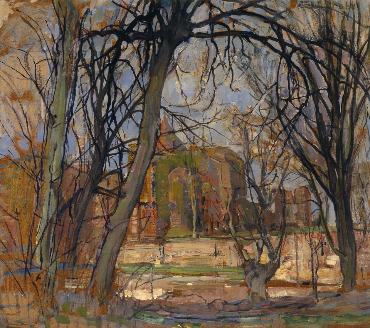 Wiosenne słońce (Lentezon): Ruiny zamku: Brederode, ok. 1909-10 (olej na masonicie) autorstwa Piet Mondrian
