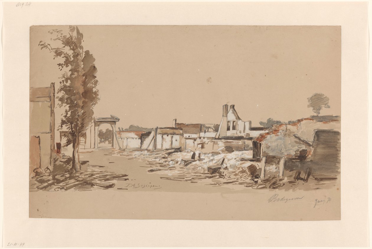 Ruiny Bodegraven po pożarze z 31 maja 1870 r. autorstwa Piet Schipperus